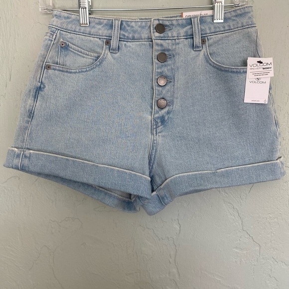 NWT VOLCOM Girlfriend high-rise VOL Stone Shorts size 27 - Picture 3 of 11